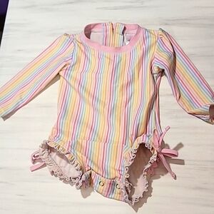 Ruffle butts striped rainbow swim long sleeve